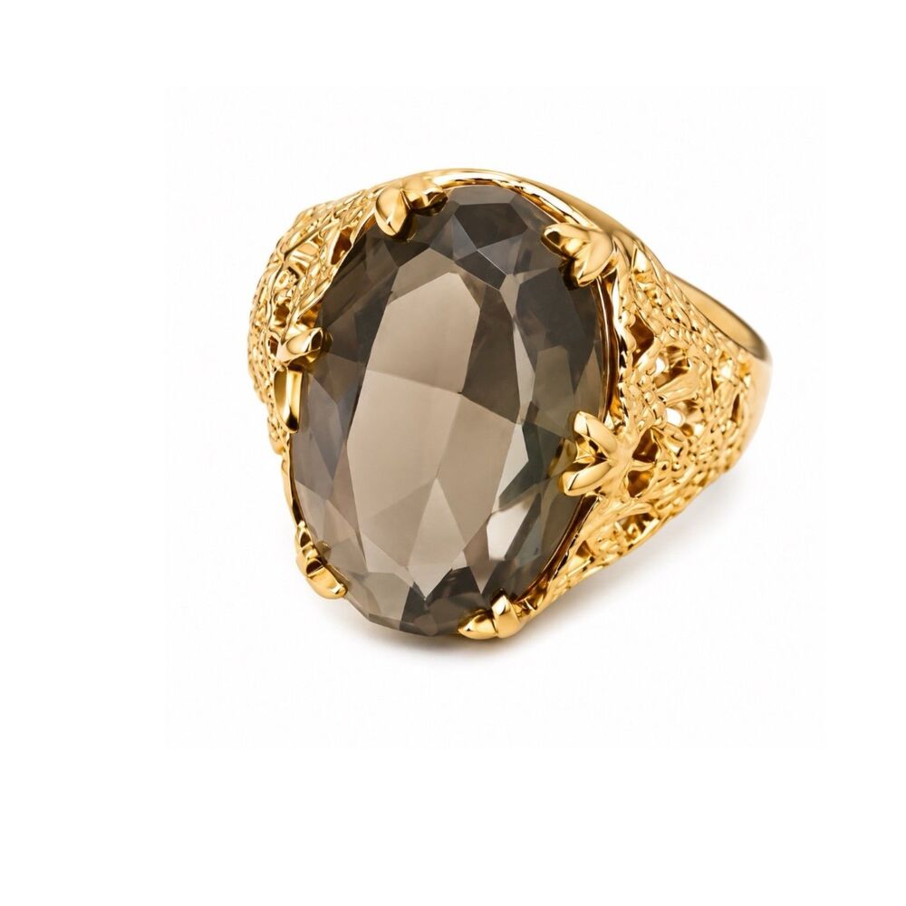 Vintage 1960s Ring Size 5 Uncas Smoky Glass Cocktail Mid Century - 14X